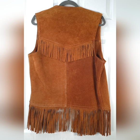 Vintage Leather Vest With Fringe Brown Bohemian Western Romantic 70s - Picture 5 of 9